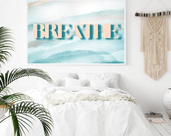 Breathe Wall Art, Minimalist Typography Print,  Calm Abstract Poster