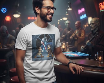 Micky Maus Jedi vs Donald Duck Sith Duell T-Shirt | Cartoon Lichtschwert T-Shirt | Disney | Krieg der Sterne