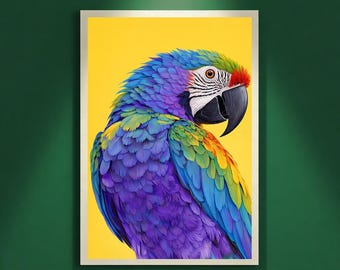 Rainbow Macaw Wall Art Printable, Bold Color Bird Portrait, Modern Statement Nature Art, Luxury Artistic Home Decor, Digital Download