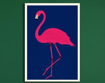 Flamingo Wall Art Printable, Pink Flamingo Illustration, Modern Bird Wall Art, Mid Century Modern Decor, Luxury Home Decor, Digital Download