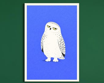 Snowy Owl Wall Art Printable, White Owl Illustration, Minimal Bird Wall Decor, Modern Animal Art, Home Decor, Digital Download