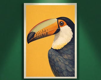 Toucan Wall Art Printable, Modern Bird Art, Tropical Toucan Illustration, Minimalist Animal Art, Luxury Home Decor, Digital Download