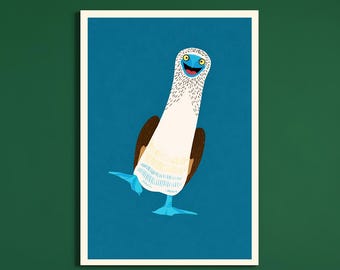 Blue Footed Booby Wall Art, Funny Bird Illustration, Modern Animal Art, Playful Printable Decor, Luxury Home Decor, Digital Download