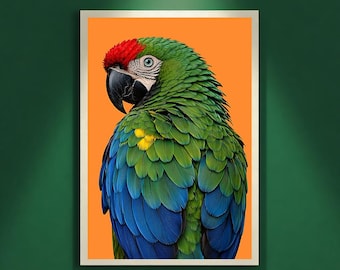 Collector Green Macaw Wall Art Printable, Bold Color Bird Portrait,Modern Statement Nature Art, Luxury Artistic Home Decor, Digital Download