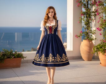 Vestido Dirndl Mujer Oktoberfest, Dirndl bávaro bordado a mano, Vestido Trachten alemán, Regalo para ella, Traje Oktoberfest, Traje Volkfest