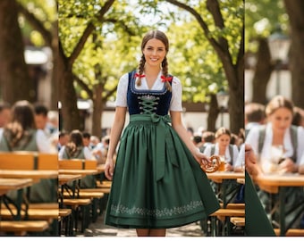 Dirndl bávaro tradicional verde con delantal, atuendo para Oktoberfest para mujer, auténtico vestido folclórico de Oktoberfest, disfraz alpino, regalo para ella