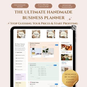 Planificador de negocios hecho a mano de Notion / Gestión de inventario para pequeñas empresas / Calculadora de precios y seguimiento de ganancias