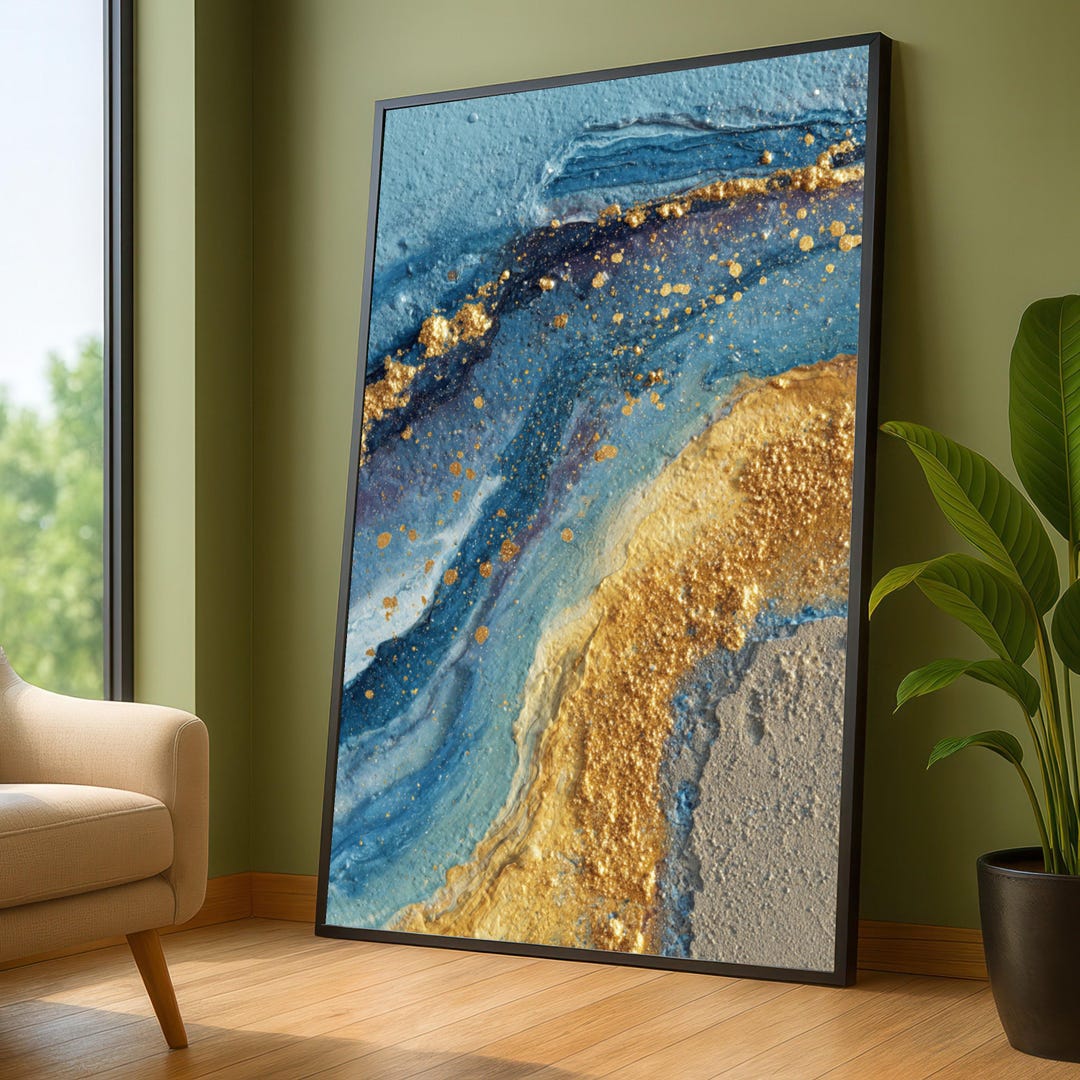 Abstract Blue and Gold Texture Canvas Wall Art, Ready to Hang - Etsy