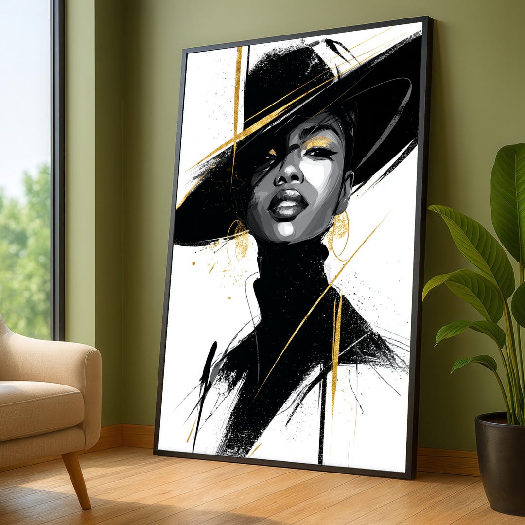 Black Gold Woman Portrait Canvas Print, Modern Fashion Wall Art ...