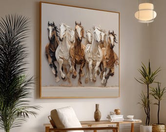 Lienzo con estampado de caballos al galope, arte ecuestre moderno para pared, listo para colgar.