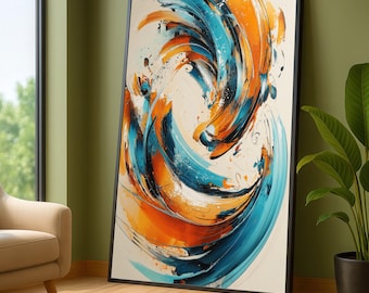 Abstract Swirl Canvas Print , Wall Art, Blue and Orange Modern Artwork, Ready to Hang