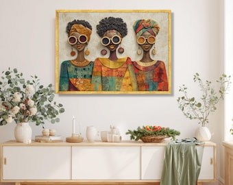 Abstrakte afrikanische Frauen Leinwanddruck, moderne ethnische Wandkunst, zeitgenössisches Wohndekor