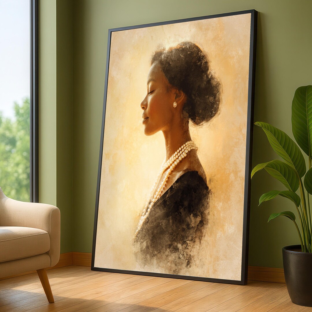 Elegant Black Woman Portrait, African American Wall Art, Modern ...