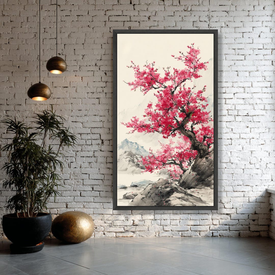 Vibrant Cherry Blossom Tree Canvas Print, Asian Landscape Wall Art ...