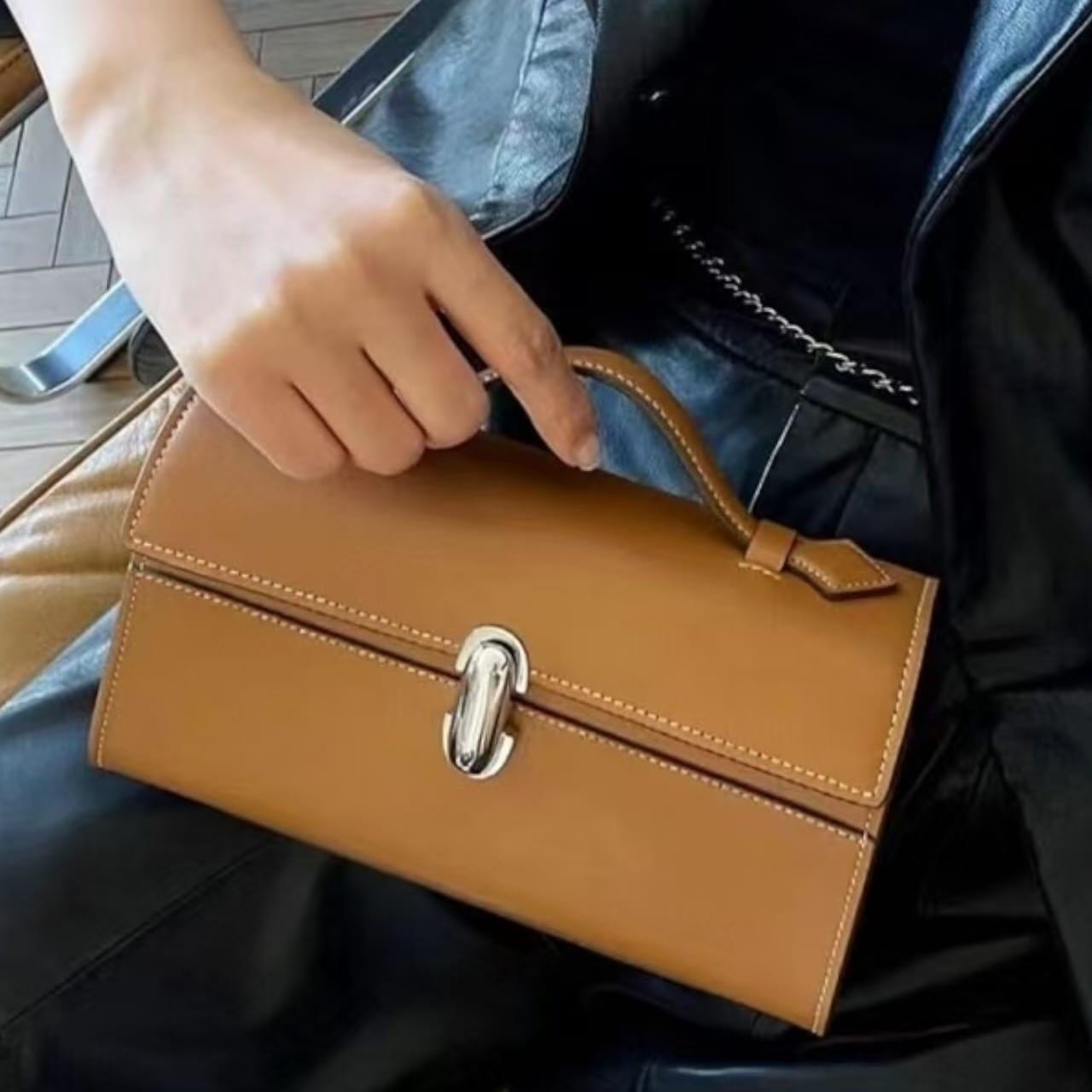 Leather Clutch Bag - Elegant Small Tote with Top Handle Classic Women's Handbag for Parties, Weddings & Daily Style