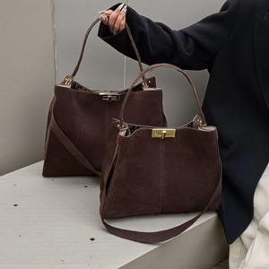 Schoudertas handtas Suède Navy - Elegant chiques dames handtas