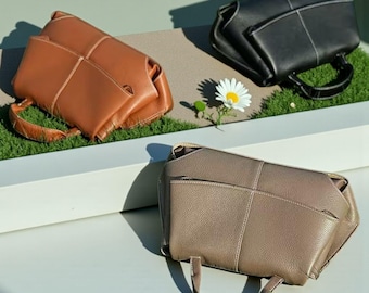 Elegant Leather Handbag – Handmade Top Handle Shoulder Bag | Vintage Minimalist Purse | Classic Everyday Tote for Women