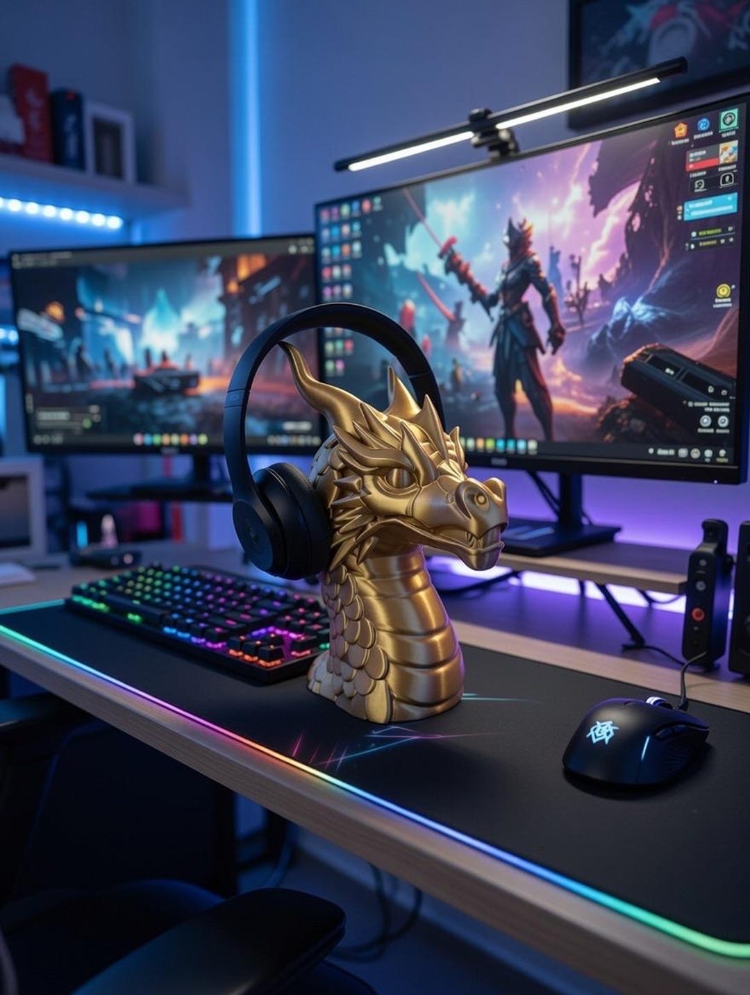3D Printed Dragon Headphone Stand, Fantasy Gamer Desk Decor - Etsy