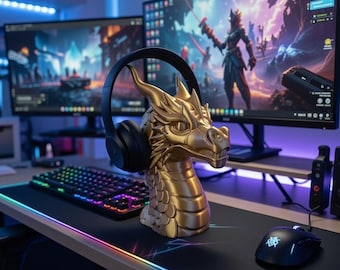 3D Printed Dragon Headphone Stand, Fantasy Gamer Desk Decor