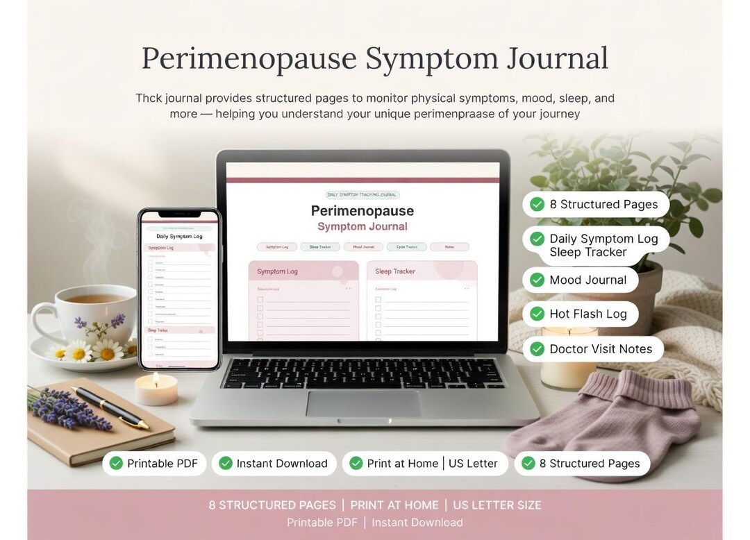 Perimenopause Symptom Journal, Hot Flash Sleep Mood Tracker (printable ...