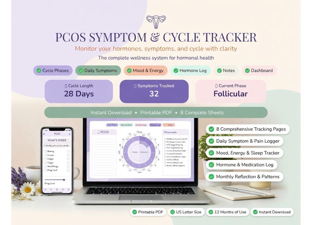PCOS Symptom and Cycle Tracker Printable PDF | 8-page Hormone and ...