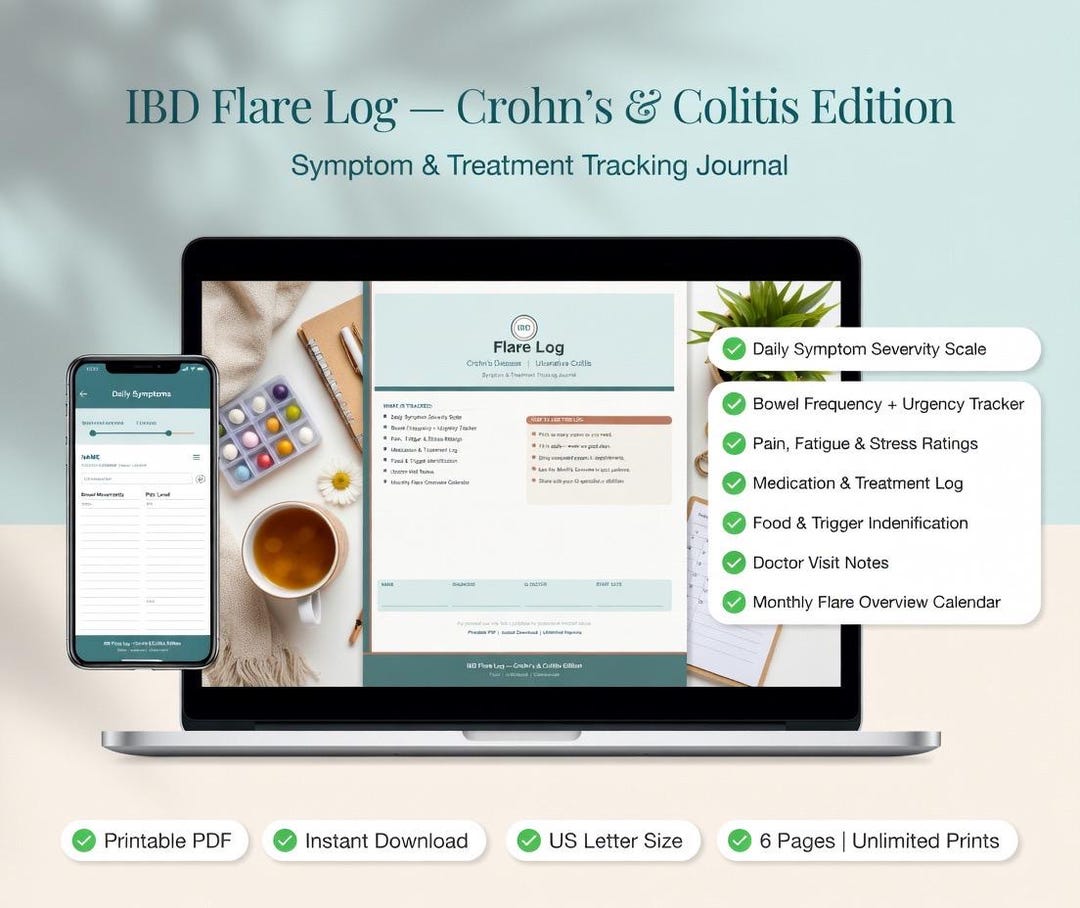 Flared Log IBD Flare Log Printable | Crohn's Colitis Symptom Tracker (PDF Download ...
