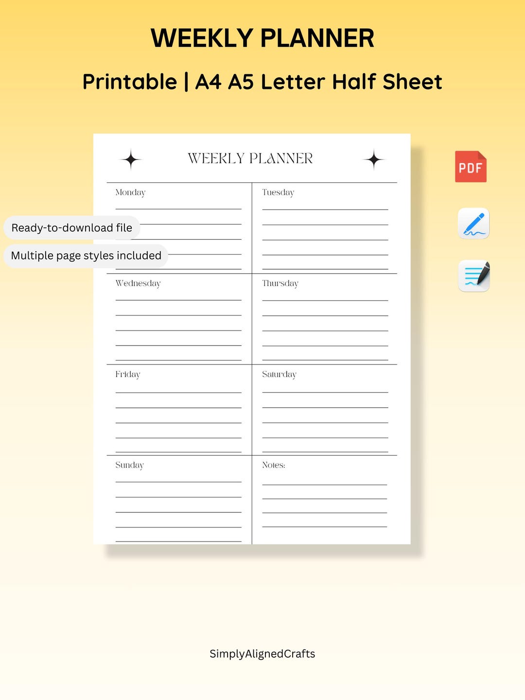 Printable Weekly Planner, Minimalist Agenda, A4 A5 Letter Size (PDF) - Etsy