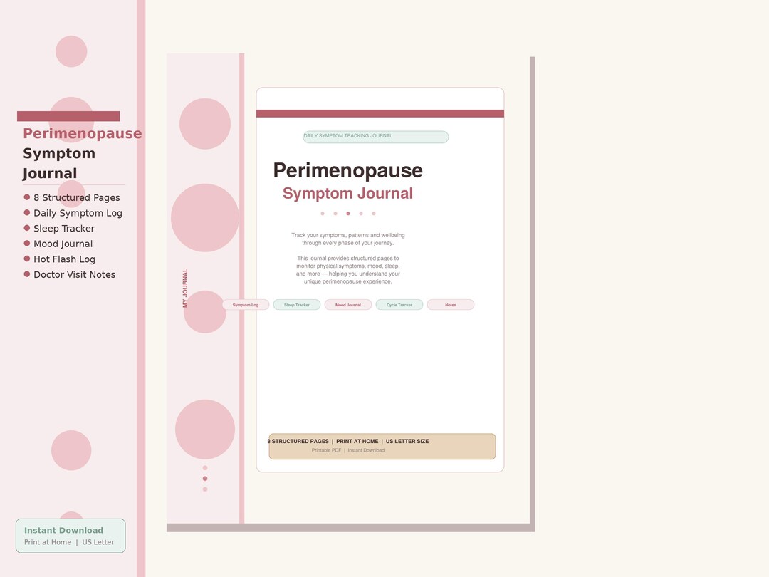 Perimenopause Symptom Journal Printable PDF, Daily Hot Flash Log, Sleep ...