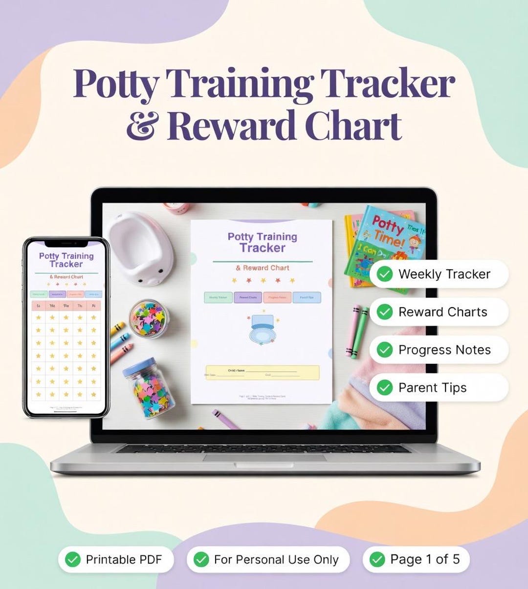 Potty Tracking System Potty Training Tracker Chart, Reward Stars, Weekly Log (instant ...