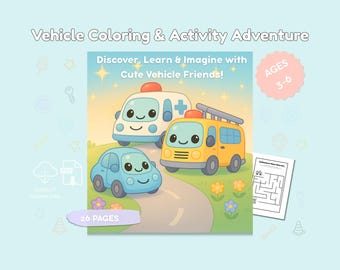 Vehicle Coloring and Activity Book for Kids Ages 3–6 | Cars Trucks Emergency Vehicles Preschool Printable PDF Fine Motor Skills