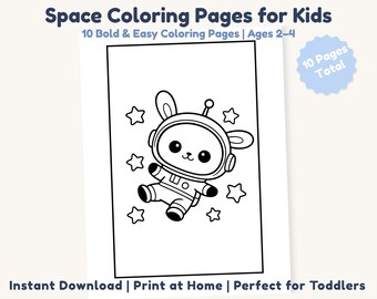Toddler Coloring Pages Ages 2-4 Printable | Easy Space Coloring Activity | Calm Quiet Time Kids PDF Instant Download