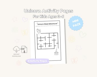 Unicorn Activity Pages for Kids 3–6 | Mini Preschool Printable | Letter Number Tracing Mazes | Instant Download
