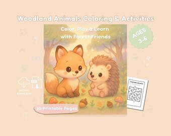 Woodland Animals Coloring & Activity Book for Kids | 26 Preschool Worksheets | Forest Animal Printables | A4 + US Letter PDF | Ages 3–6