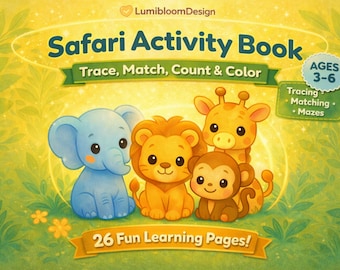 Safari Tracing Worksheets for Toddlers, Jungle Animals Printable PDF, Preschool Fine Motor Skills Activity, Busy Book Ages 3-5