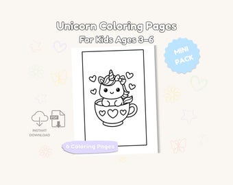 Unicorn Coloring Pages for Kids 3–6 | Mini Printable Coloring Pack | Cute Unicorn PDF | Preschool Activity Pages | Instant Download