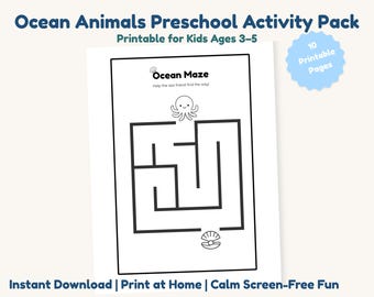 Preschool Activities Printable | Ocean Busy Book for Kids Ages 3-5 | Toddler Learning Worksheets PDF | Calm Quiet Time Activity