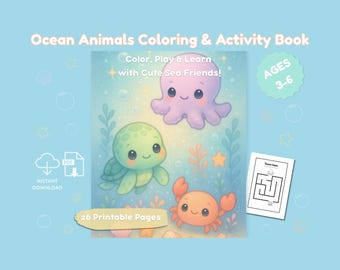 Ocean Animals Coloring & Activity Book | Preschool Printable Workbook | Tracing Counting Mazes and Sea Animal Worksheets for Kids Ages 3-6