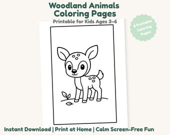 Quiet Time Printable for Preschool | Woodland Animal Coloring Pages Ages 3-6 | Forest Activity PDF | Instant Download