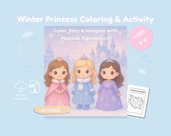 Winter Princess Coloring Pages | Preschool Activity Book | Girls Printable Activities | Kids Tracing & Worksheets | Instant Download