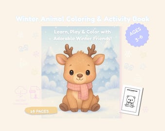 Preschool Activity Book | 28 Printable Coloring & Learning Pages | Winter Animals | Tracing, Mazes, Worksheets for Kids (Ages 3–6)