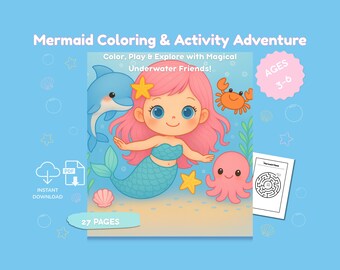 Mermaid Coloring Book Printable | Preschool Worksheets | Toddler Tracing & Learning Pages | Kids Activity Book PDF | 27 Educational Pages