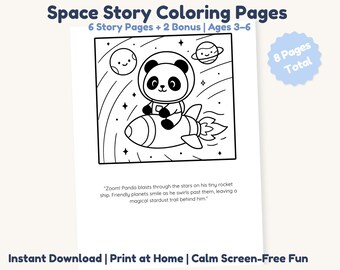 Space Coloring Pages for Kids Ages 3-6 Printable Story Coloring Book Preschool Activity PDF Instant Download