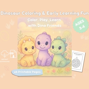 Dinosaur Coloring & Activity Book | Preschool Printable Workbook | Dino Tracing, Counting, Mazes, Worksheets for Kids Ages 3–6 PDF image 1