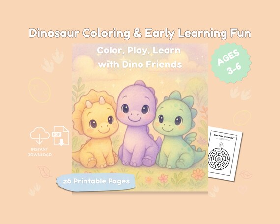 Dinosaur Coloring & Activity Book | Preschool Printable Workbook | Dino Tracing, Counting, Mazes, Worksheets for Kids Ages 3–6 PDF