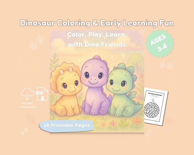 Dinosaur Coloring & Activity Book | Preschool Printable Workbook | Dino Tracing, Counting, Mazes, Worksheets for Kids Ages 3–6 PDF image 1