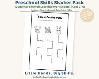 Preschool Skills Starter Pack Printable Animal Worksheets Ages 3-6 Fine Motor Busy Binder PDF Instant Download