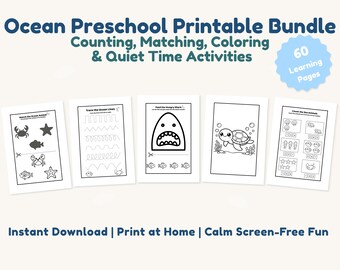 Ocean Quiet Time Bundle for Kids | Cut and Paste, Tracing, Matching Printable Pack, No Prep Preschool Activities Ages 3-6