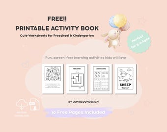 Free Kids Activity Pages | Printable Coloring & Activity Pack | Preschool Worksheets 3–6 | Tracing, Mazes, Coloring | Instant Download