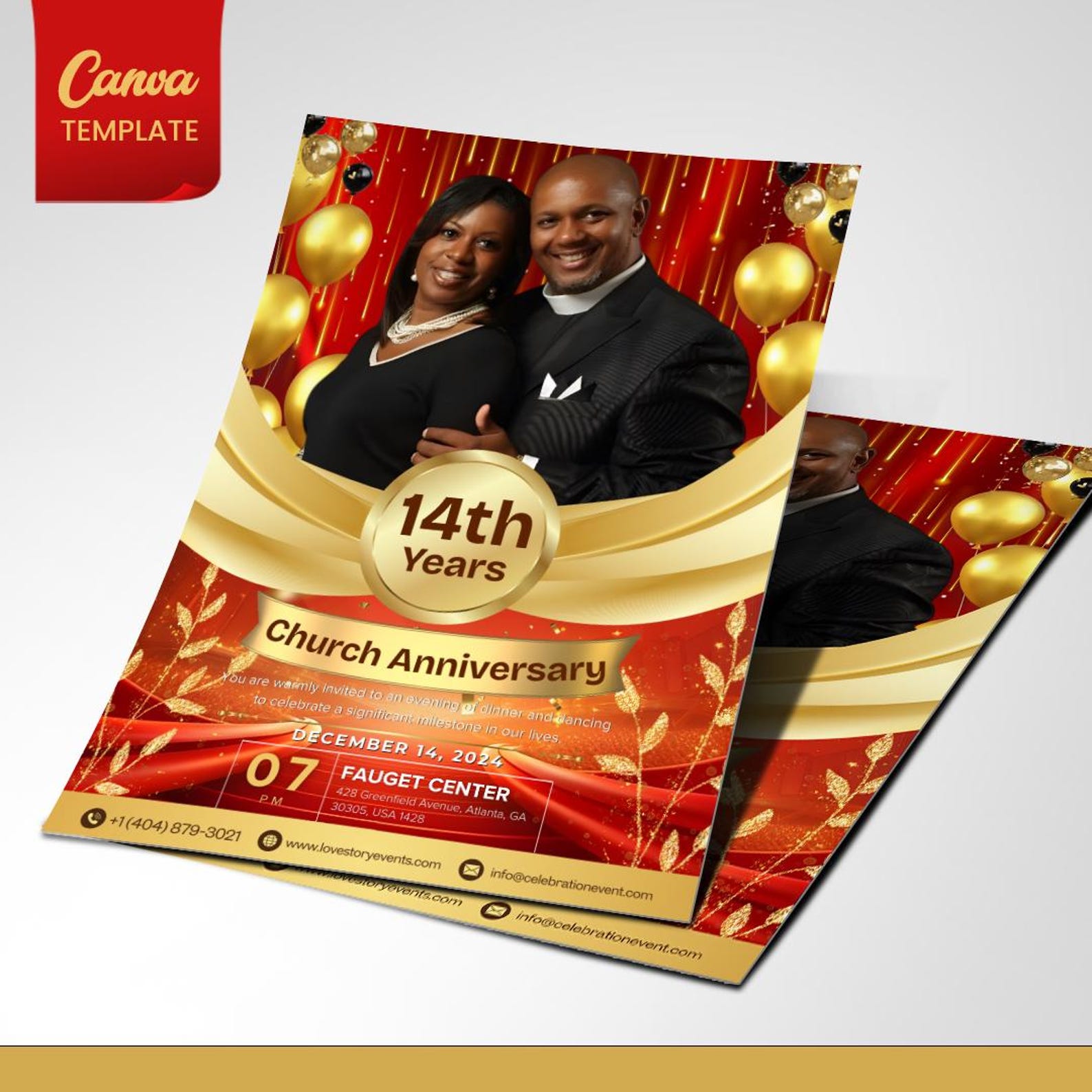 Church Anniversary Flyer | Red & Gold | Editable Invitation (canva ...