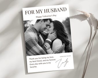 Personalized Happy Valentine’s Day Card for Husband with Photo, Valentine Day Gift, Editable Canva Template, Digital, Romantic Love Card